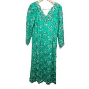 Vintage Fully Beaded Gown Mother of Bride Dress Glam Sequin Regal Green Large